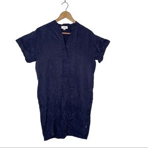L'agence Silk Shift Dress Navy Blue Side Buttons Short Sleeves Tunic Top